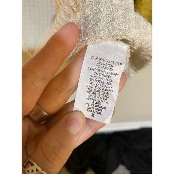 Anthropologie Lazy Sundays Boho Balloon Sleeve Waffle Knit Sweater, Size Medium - Picture 4 of 8